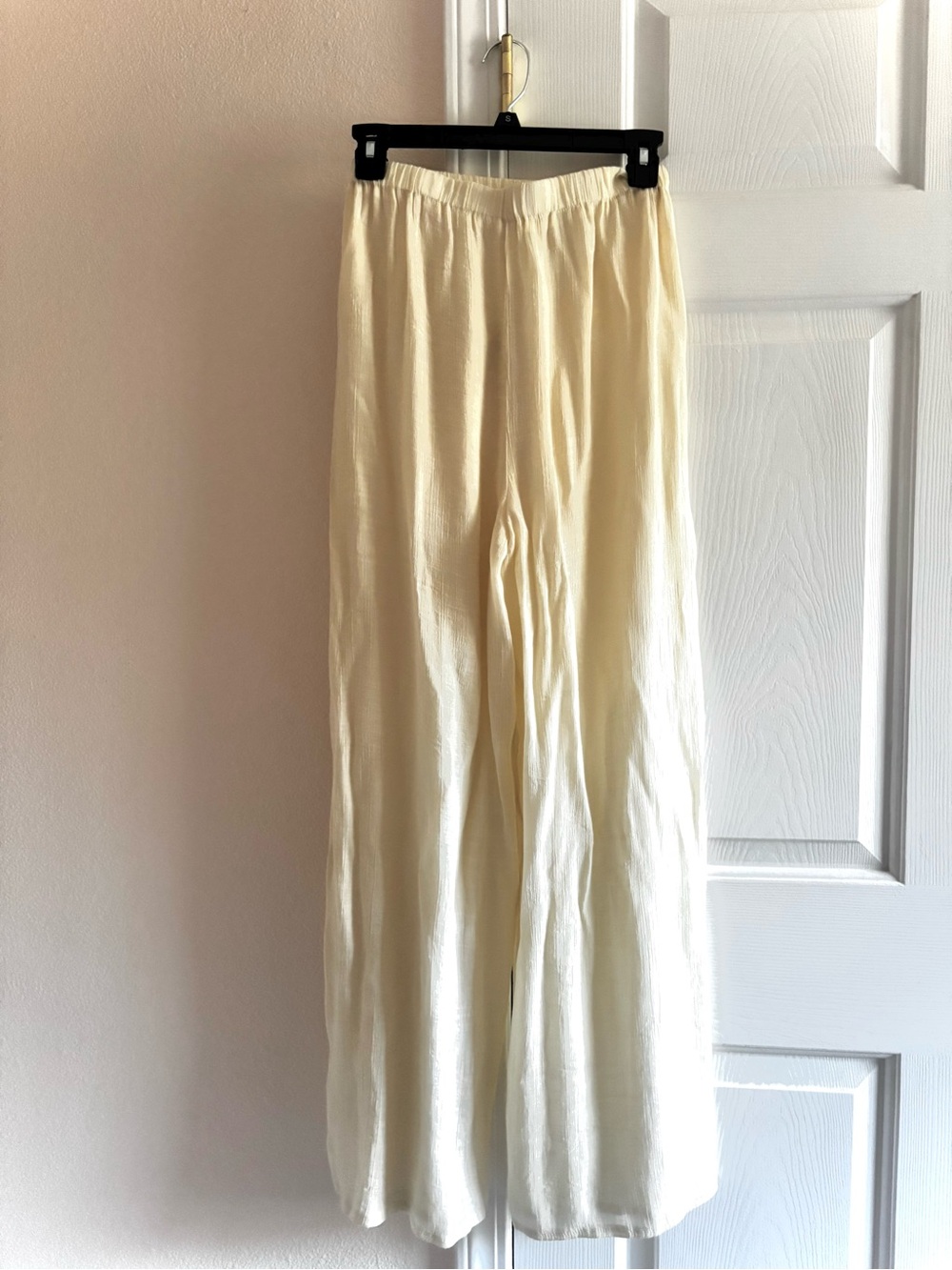Ivory/Cream Tie-Waist Wide-Leg Pants Size M - Picture 2 of 3